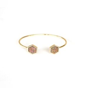Druzy Gold Tone Cuff Bracelet W/ Multi Color Stones- New